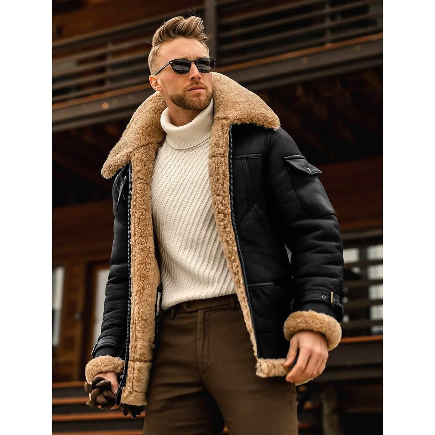 Herren Lammfellmantel Winterjacke