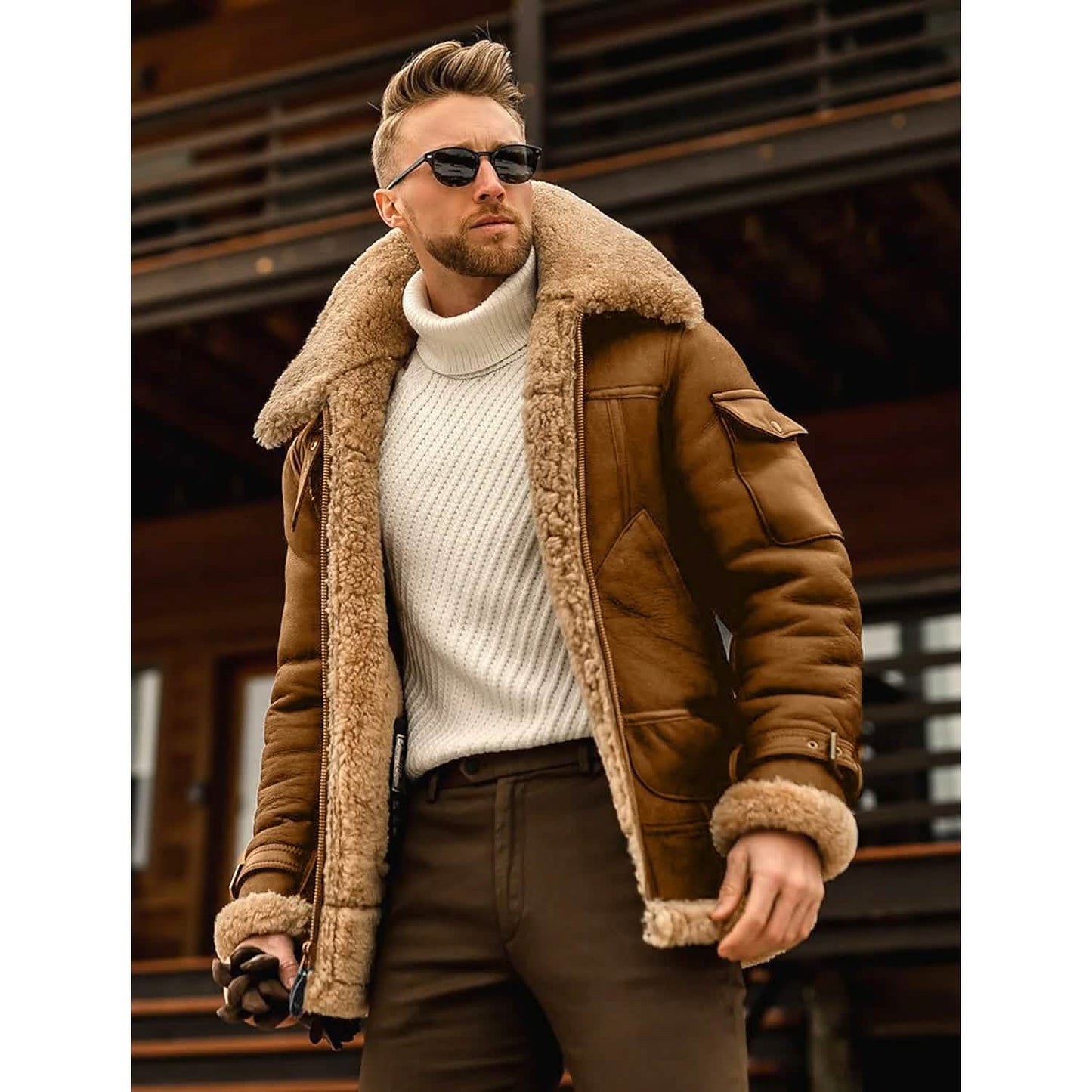 Herren Lammfellmantel Winterjacke