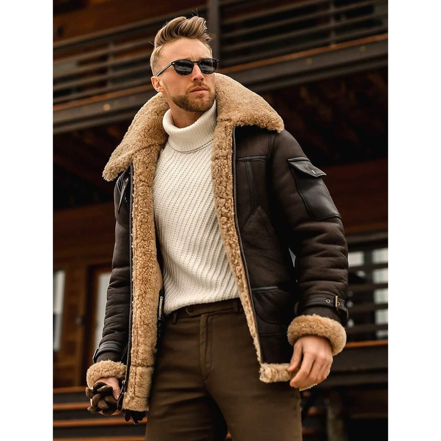 Herren Lammfellmantel Winterjacke