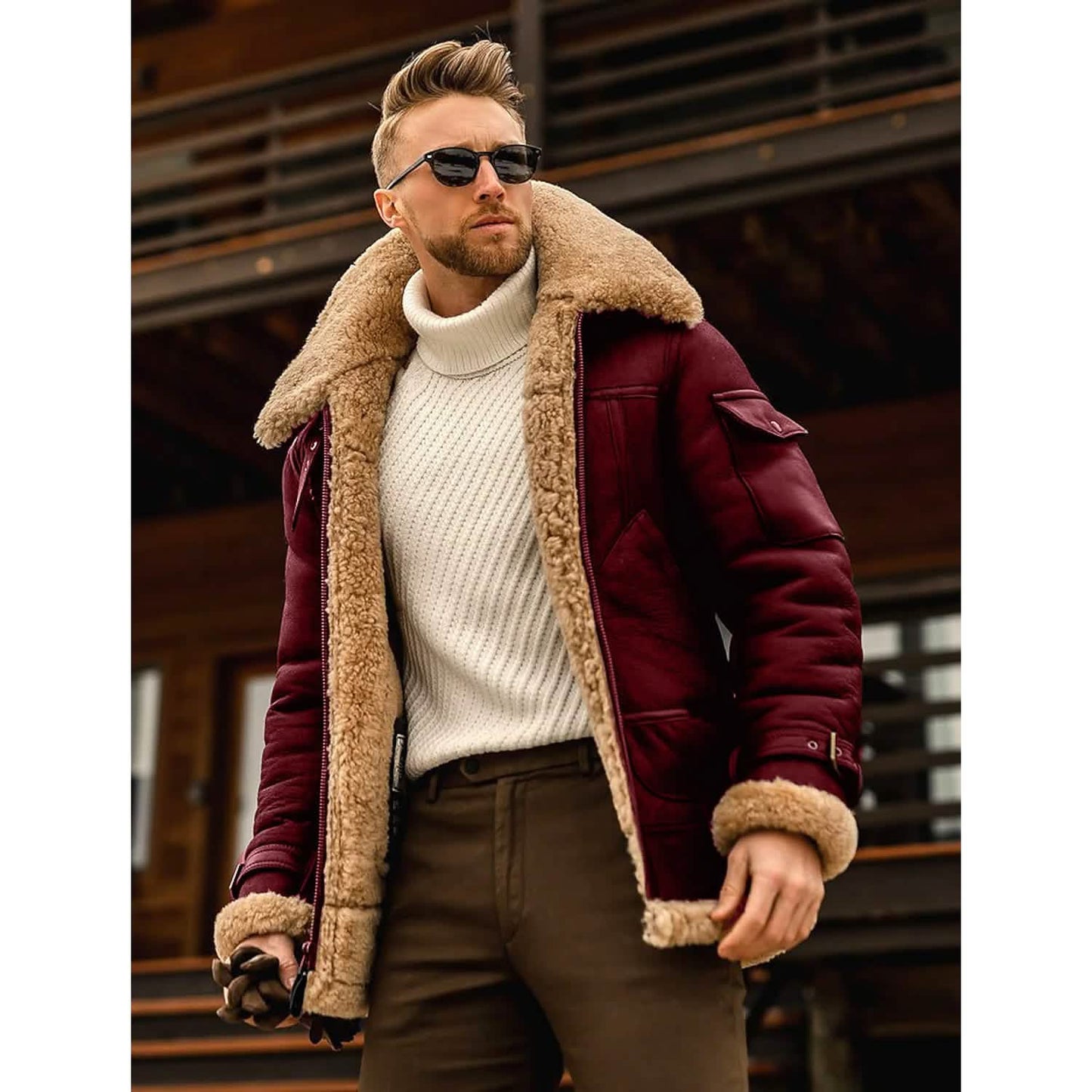 Herren Lammfellmantel Winterjacke