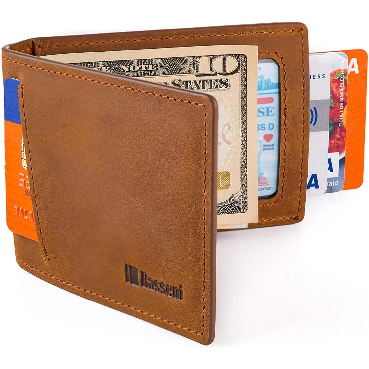 Herren Slim Ledergeldbörse mit Geldklammer Bifold Minimalist RFID-blockierend Kartenetui