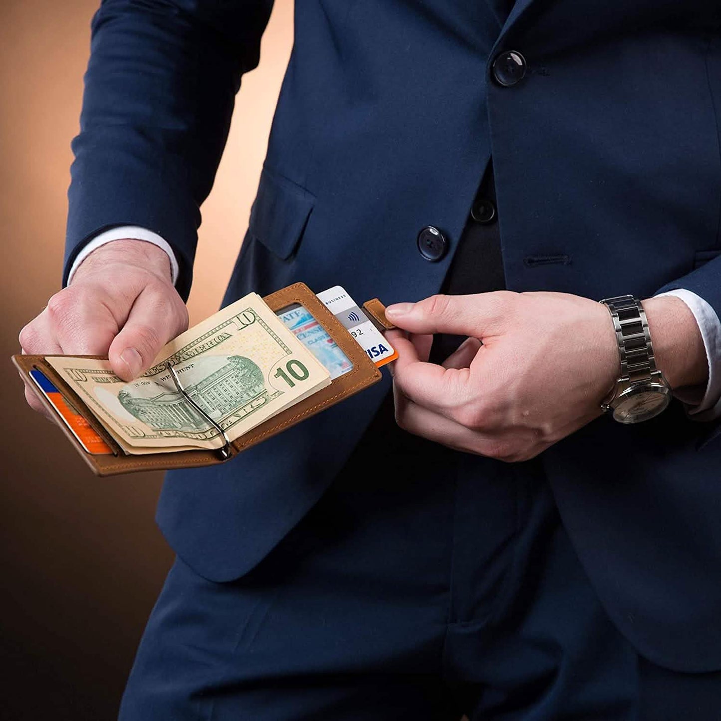 Herren Slim Ledergeldbörse mit Geldklammer Bifold Minimalist RFID-blockierend Kartenetui