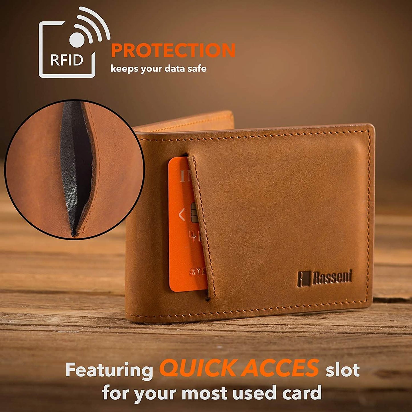 Herren Slim Ledergeldbörse mit Geldklammer Bifold Minimalist RFID-blockierend Kartenetui