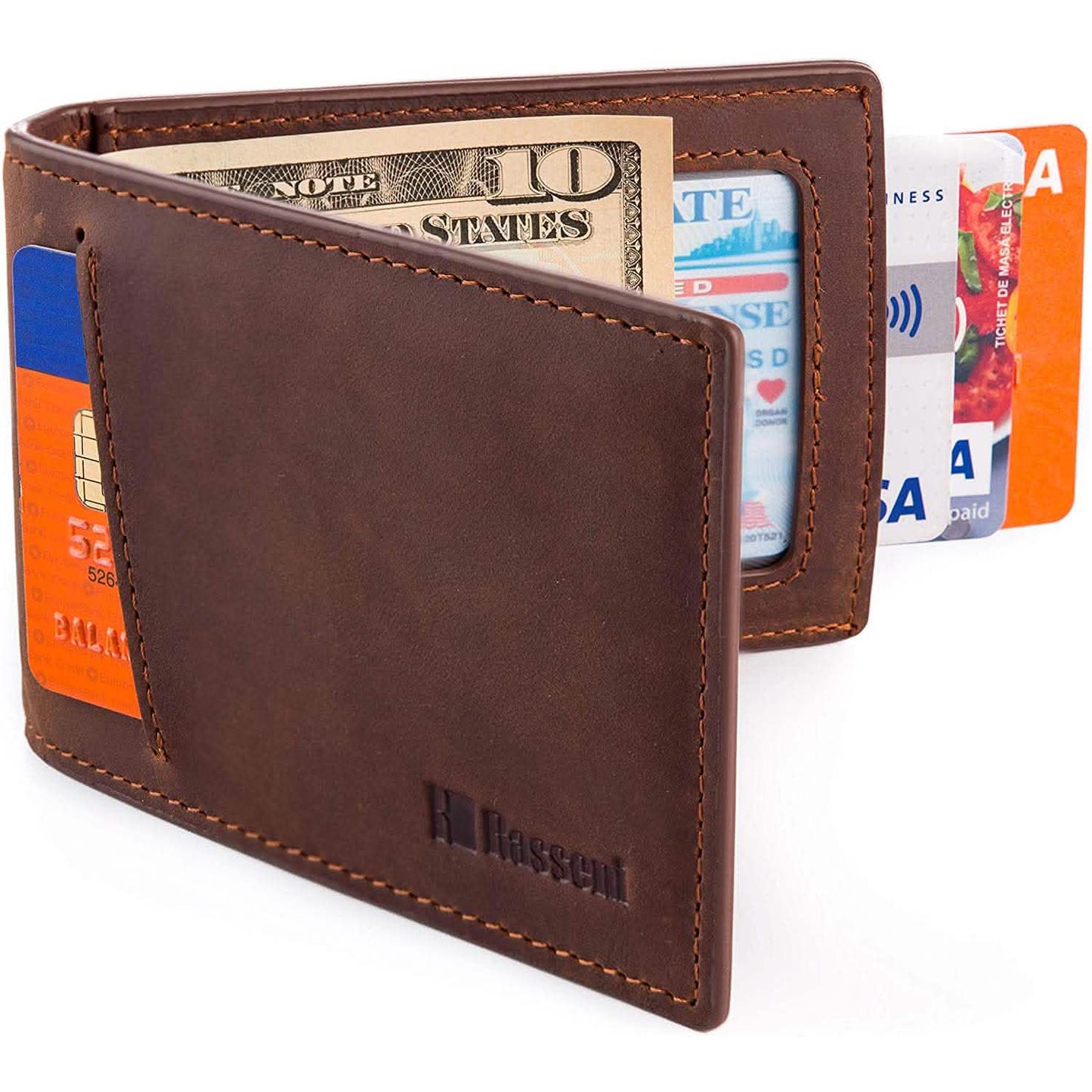 Herren Slim Ledergeldbörse mit Geldklammer Bifold Minimalist RFID-blockierend Kartenetui