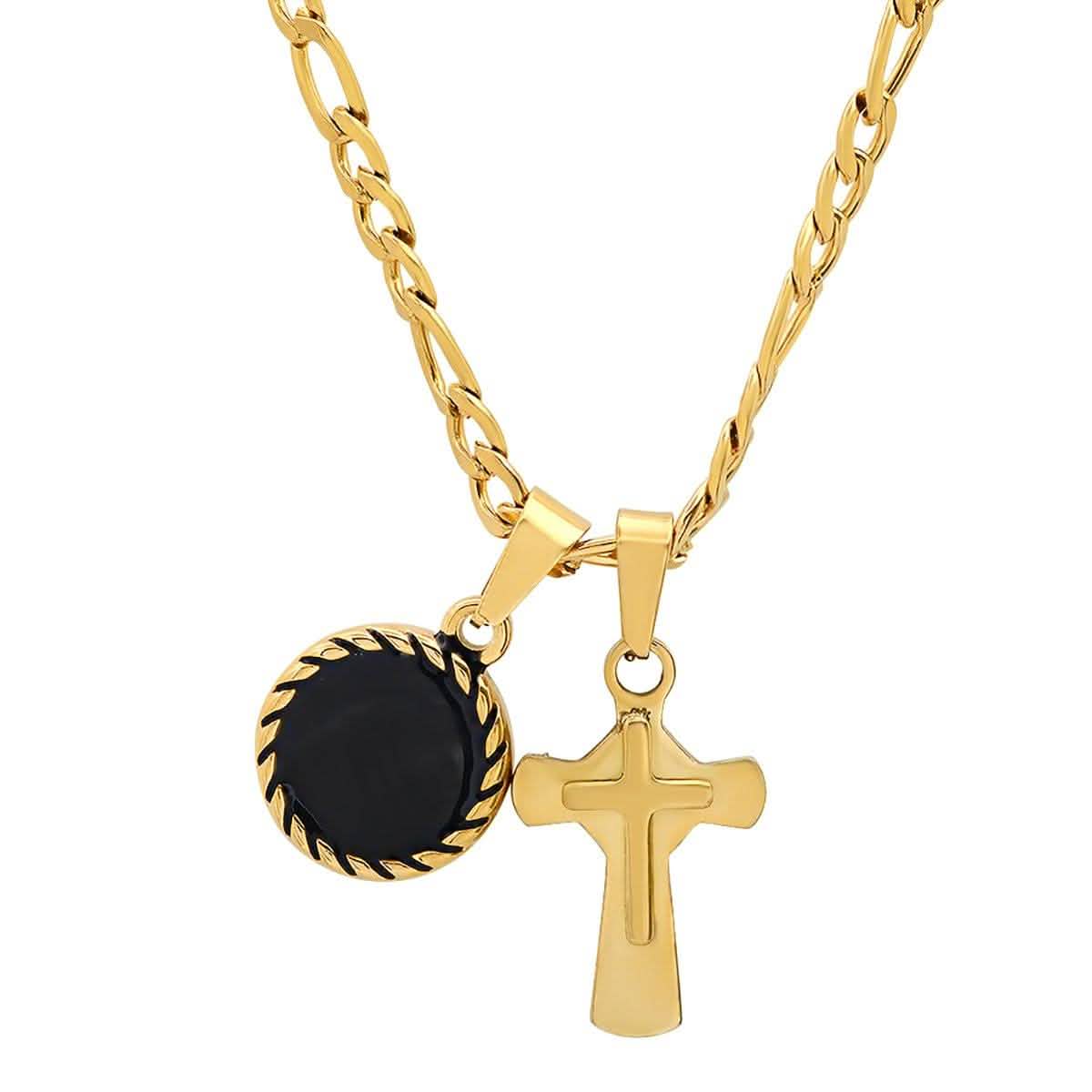Herren-Anhänger aus Edelstahl mit Kreuz und runder schwarzer Emaille