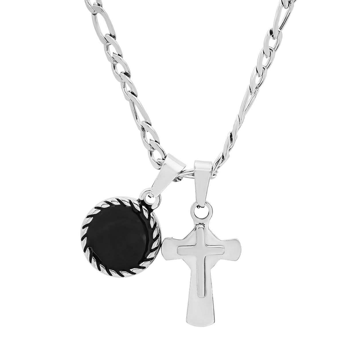 Herren-Anhänger aus Edelstahl mit Kreuz und runder schwarzer Emaille
