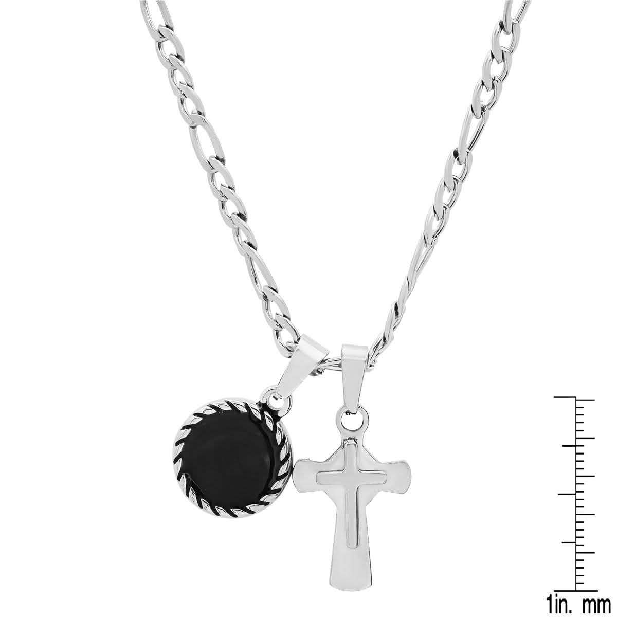 Herren-Anhänger aus Edelstahl mit Kreuz und runder schwarzer Emaille