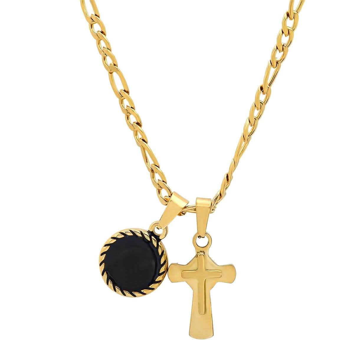Herren-Anhänger aus Edelstahl mit Kreuz und runder schwarzer Emaille