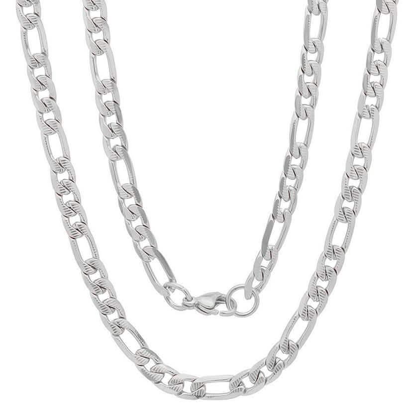 Men's Stainless Steel Diamond Cut Figaro Necklace by Steeltime