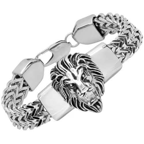Herren-Edelstahl-Armband mit Löwenkopf und Panzerkette
