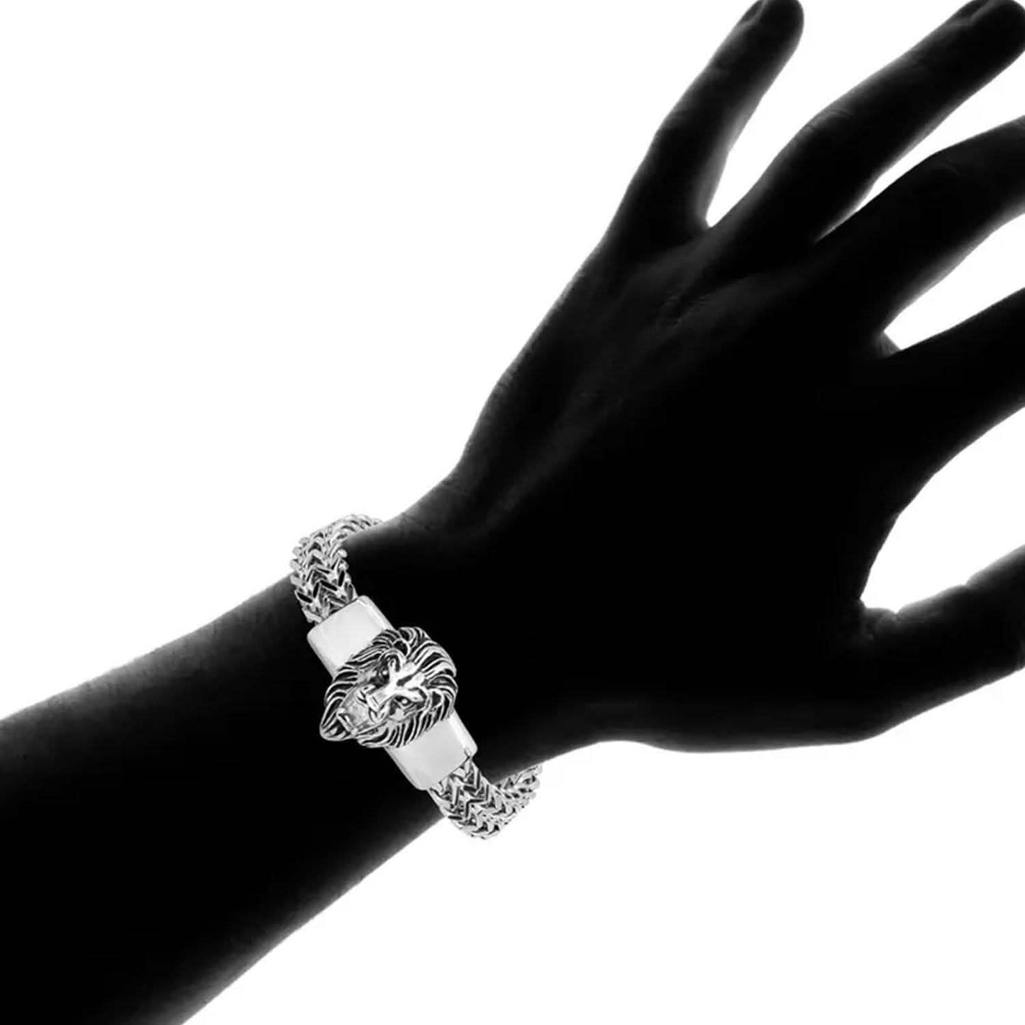 Herren-Edelstahl-Armband mit Löwenkopf und Panzerkette