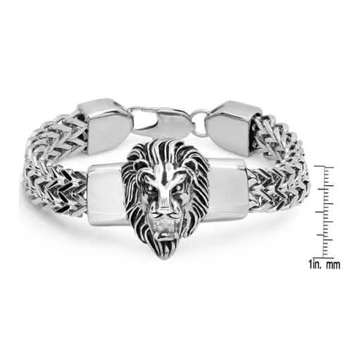 Herren-Edelstahl-Armband mit Löwenkopf und Panzerkette