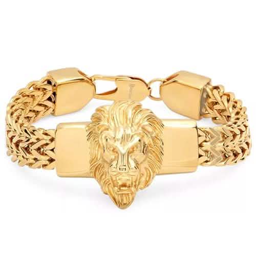Herren-Edelstahl-Armband mit Löwenkopf und Panzerkette