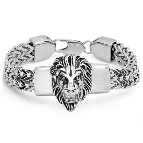 Herren-Edelstahl-Armband mit Löwenkopf und Panzerkette