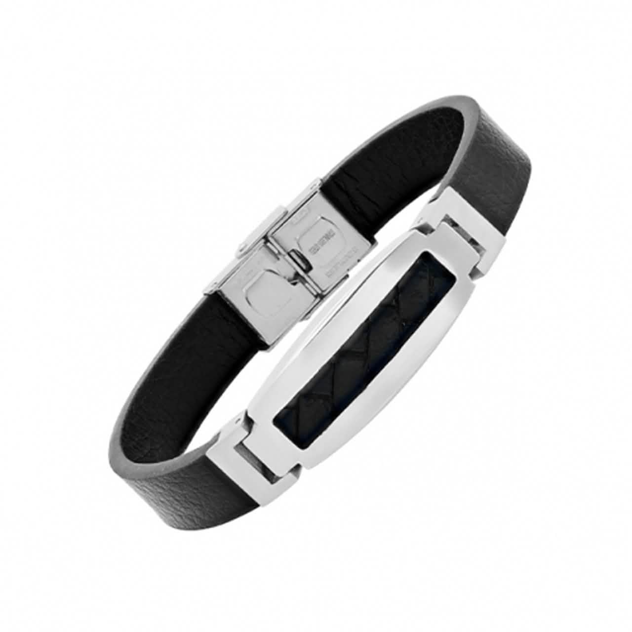 Herrenarmband aus Edelstahlgeflecht und Leder