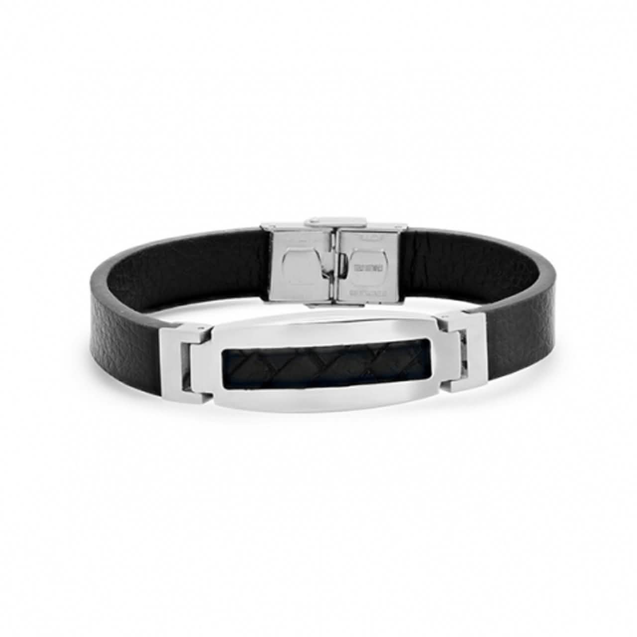 Herrenarmband aus Edelstahlgeflecht und Leder