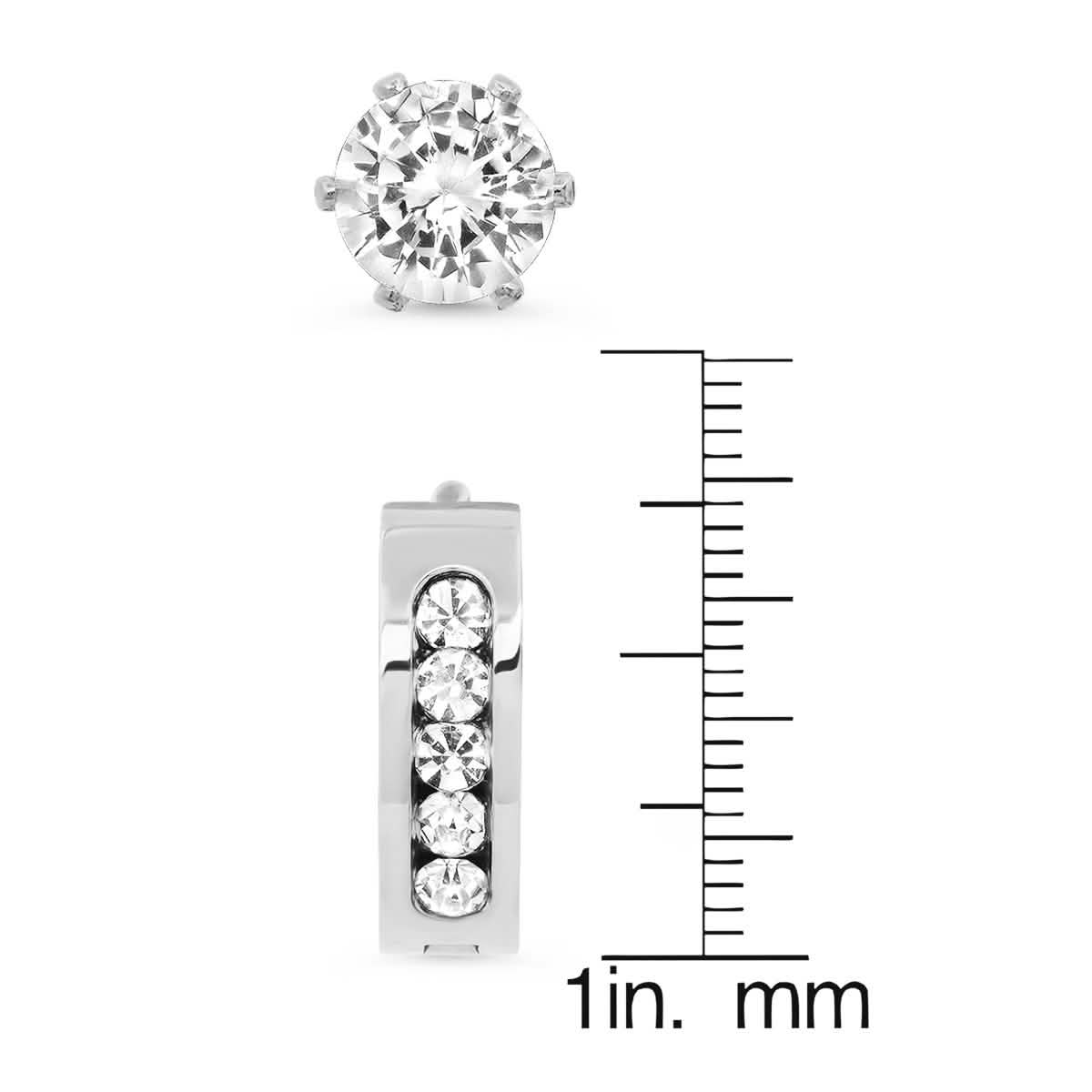 Herren-Ohrring-Set aus Edelstahl mit simulierten Diamanten (Huggie und Stecker)