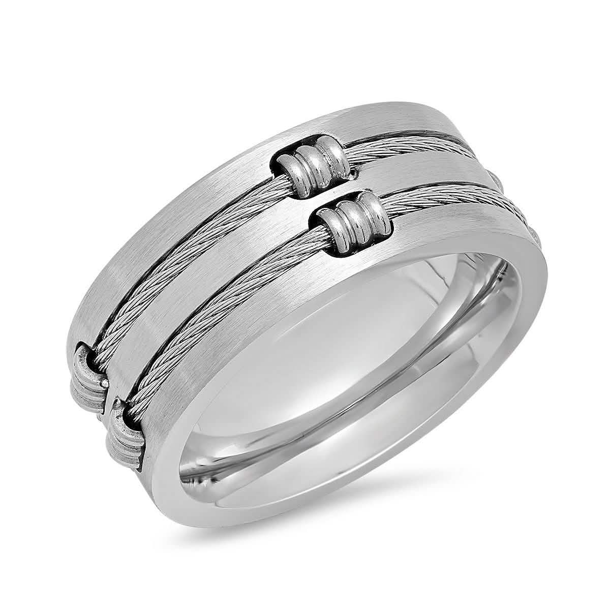 Herrenring aus Edelstahl mit Drahteinlage