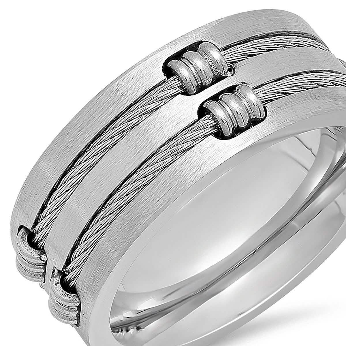 Herrenring aus Edelstahl mit Drahteinlage