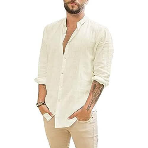Herren Sommer Casual Langarm Baumwoll Leinen T-Shirt