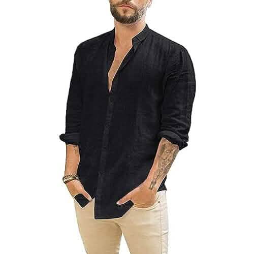 Herren Sommer Casual Langarm Baumwoll Leinen T-Shirt