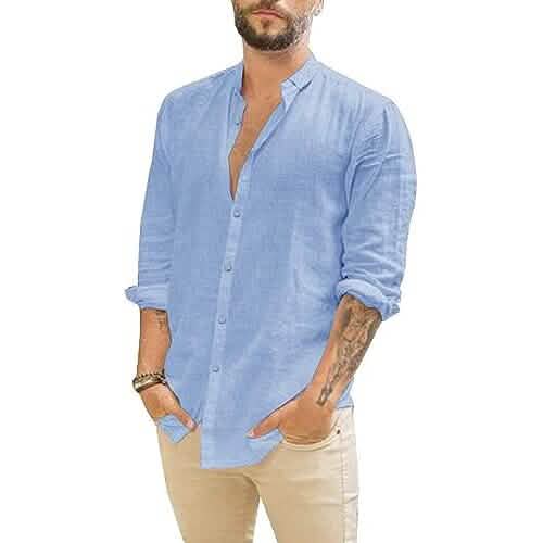 Herren Sommer Casual Langarm Baumwoll Leinen T-Shirt