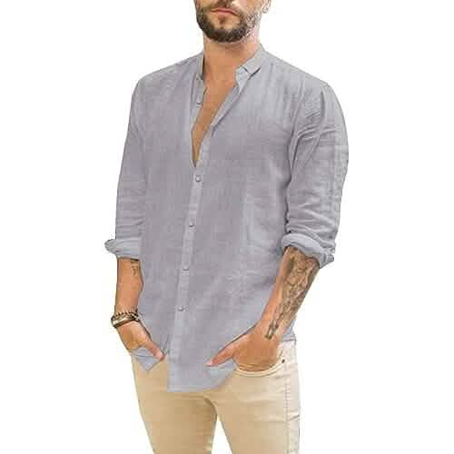 Herren Sommer Casual Langarm Baumwoll Leinen T-Shirt