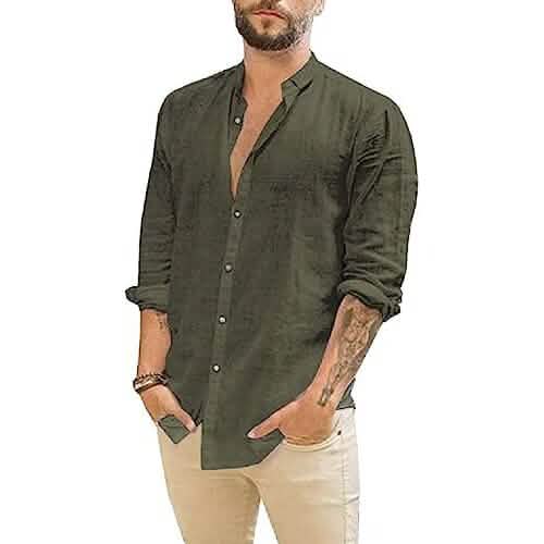 Herren Sommer Casual Langarm Baumwoll Leinen T-Shirt