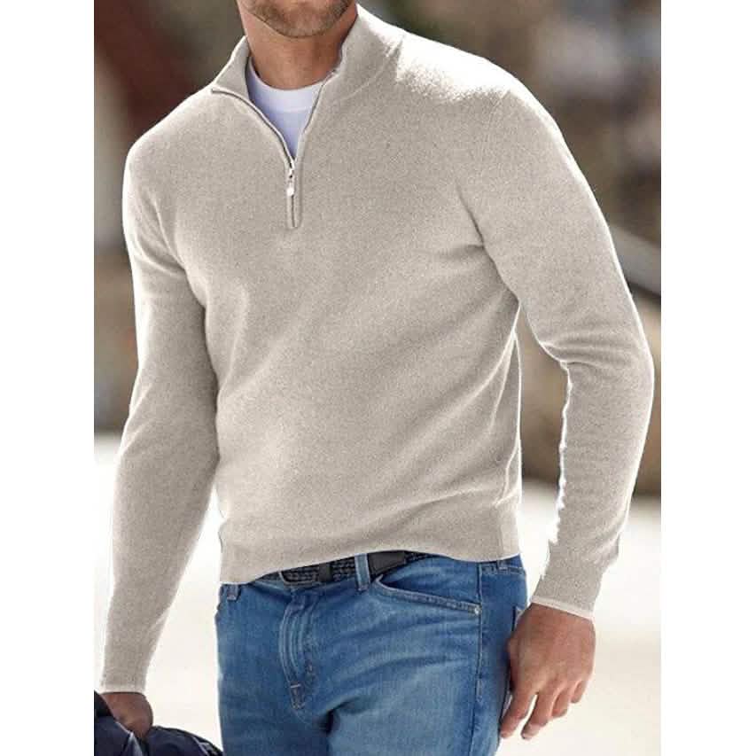 Herren Pullover Rippstrick Kurz Reißverschluss Feinstrick Uni