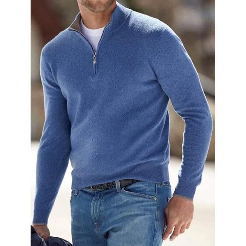 Herren Pullover Rippstrick Kurz Reißverschluss Feinstrick Uni
