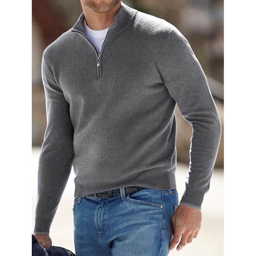 Herren Pullover Rippstrick Kurz Reißverschluss Feinstrick Uni