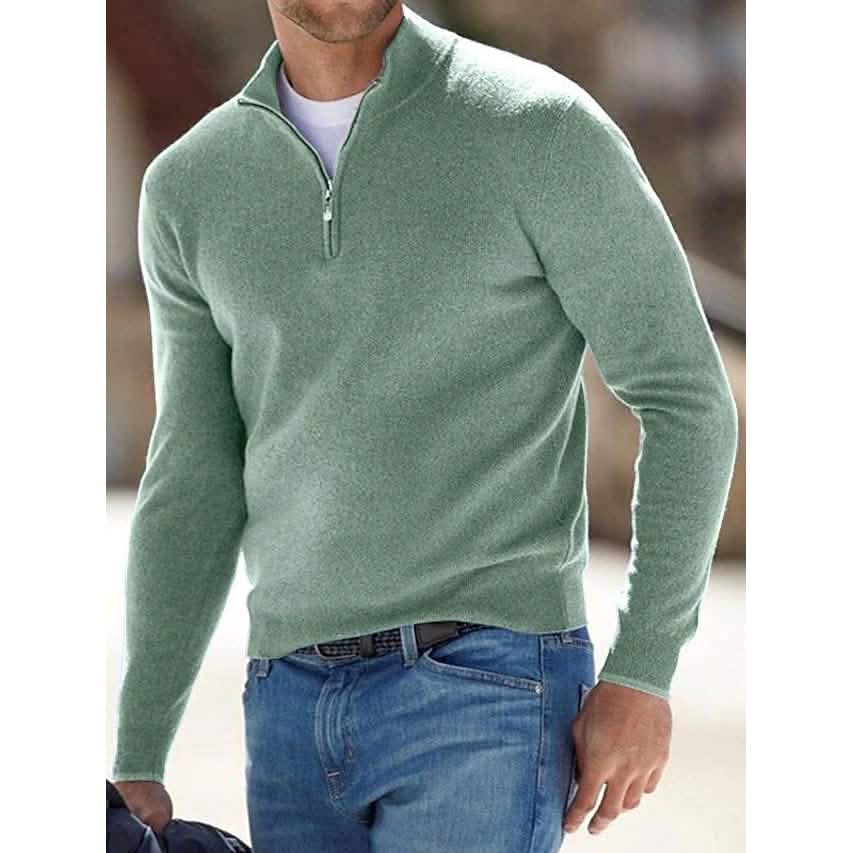 Herren Pullover Rippstrick Kurz Reißverschluss Feinstrick Uni