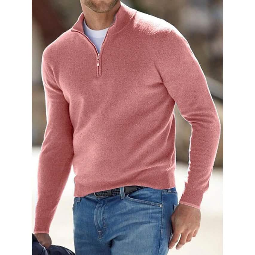 Herren Pullover Rippstrick Kurz Reißverschluss Feinstrick Uni