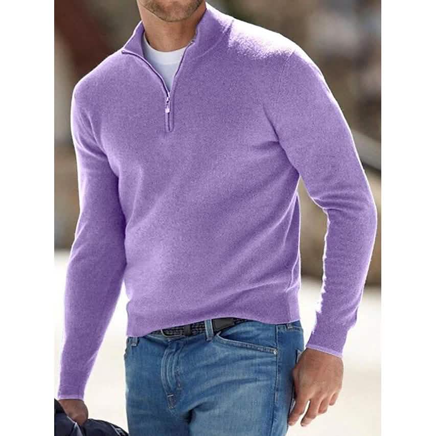 Herren Pullover Rippstrick Kurz Reißverschluss Feinstrick Uni