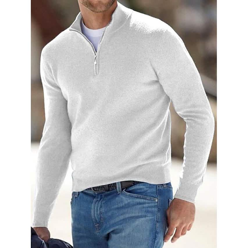 Herren Pullover Rippstrick Kurz Reißverschluss Feinstrick Uni