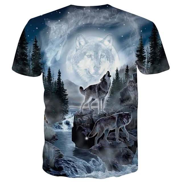 Herren T-Shirt 3D Tierdruck Kurzarm Alltags-Oberteil Streetwear Übertrieben Regenbogen