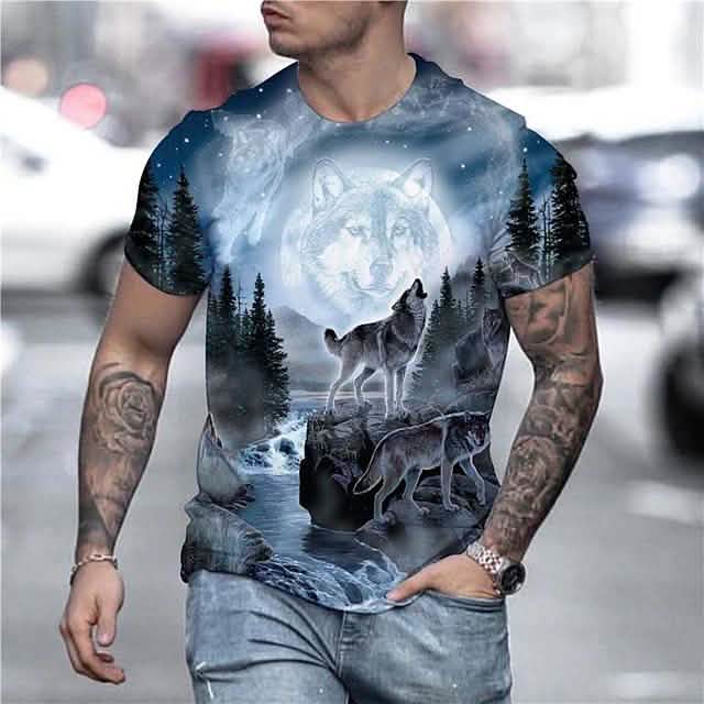 Herren T-Shirt 3D Tierdruck Kurzarm Alltags-Oberteil Streetwear Übertrieben Regenbogen