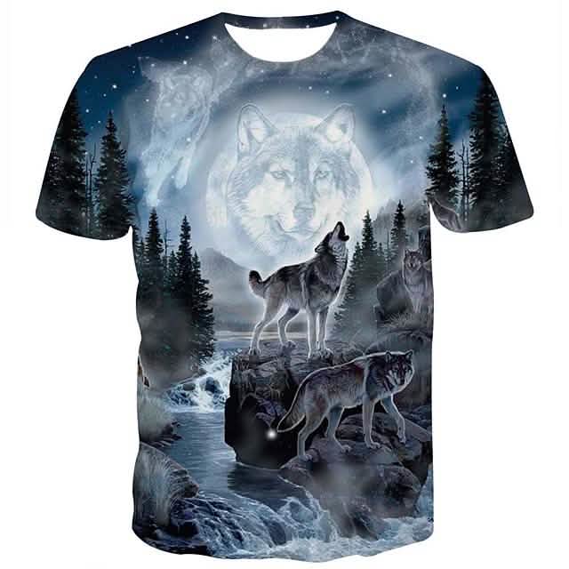 Herren T-Shirt 3D Tierdruck Kurzarm Alltags-Oberteil Streetwear Übertrieben Regenbogen