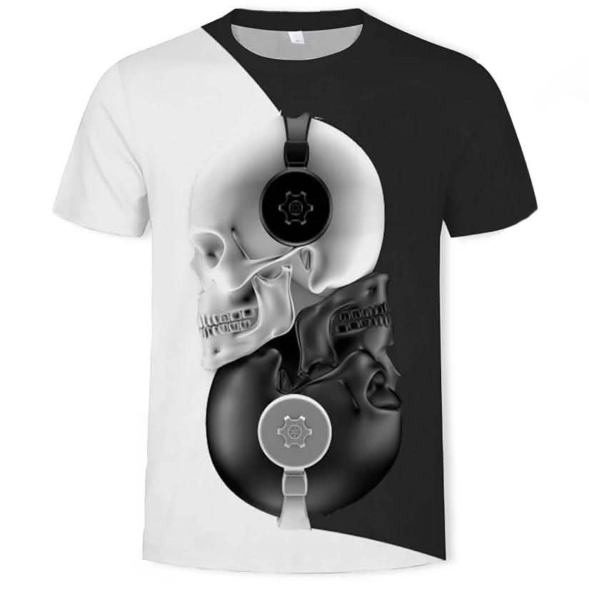 Herren T-Shirt mit grafischem 3D-Totenkopf-Print, Kurzarm, lässige Oberteile