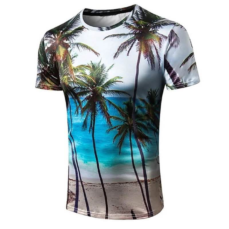 Herren T-Shirt mit Grafik-Landschaftsdruck, Kurzarm, Alltagstauglich, Blau