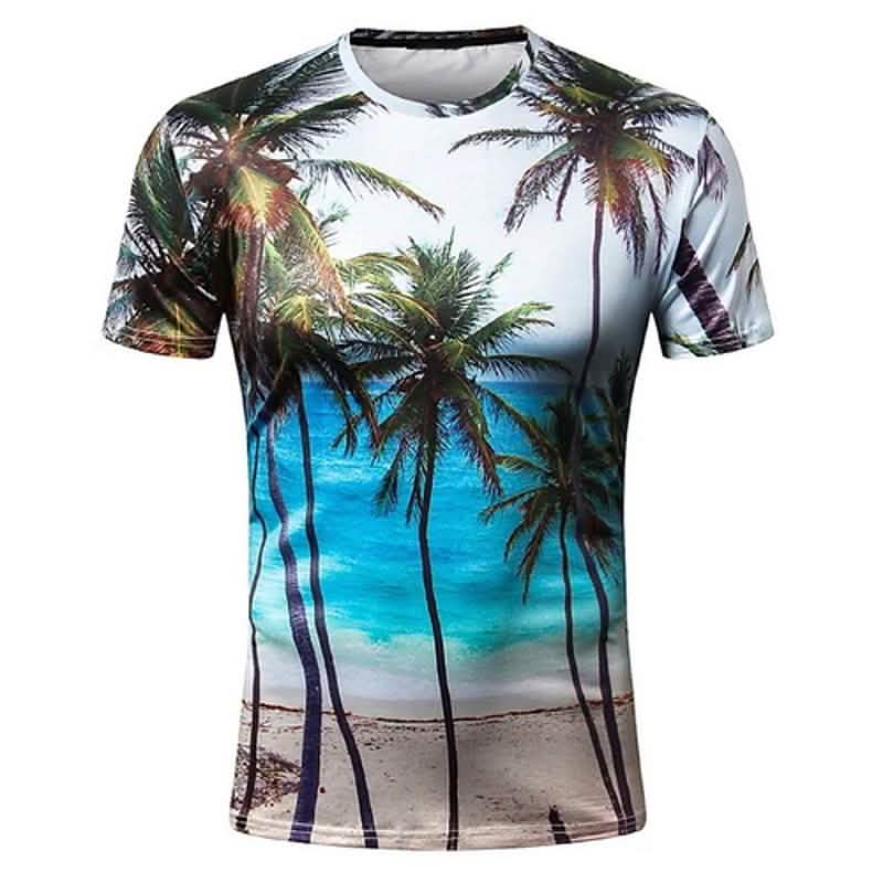 Herren T-Shirt mit Grafik-Landschaftsdruck, Kurzarm, Alltagstauglich, Blau