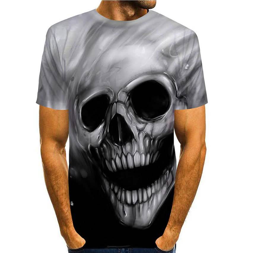 Herren T-Shirt 3D-Druck Totenkopf Übergröße Kurzarm Casual Top