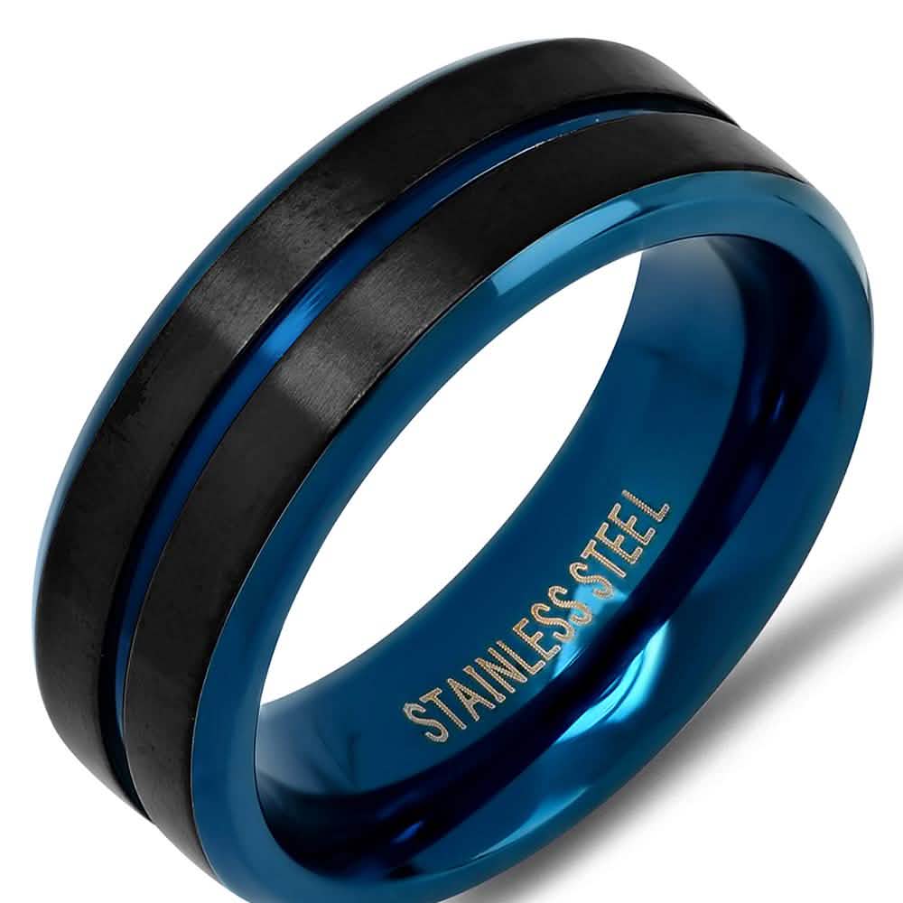 Herren-Ring aus zweifarbigem schwarz-blauem Edelstahl mit IP-Beschichtung