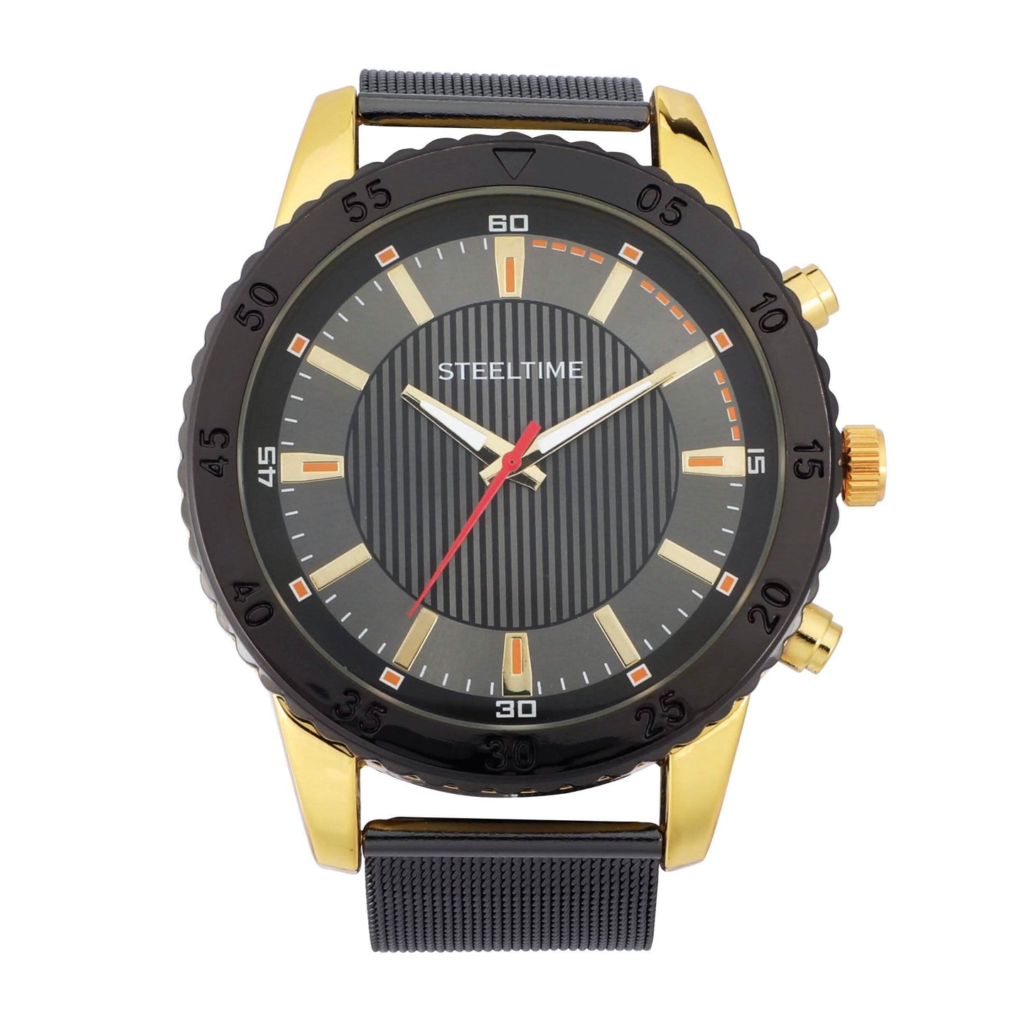 Herrenuhr zweifarbig, IP-Schwarz und 18 Karat Gold, mit 18 Karat Gold-Kastenkette-Armband