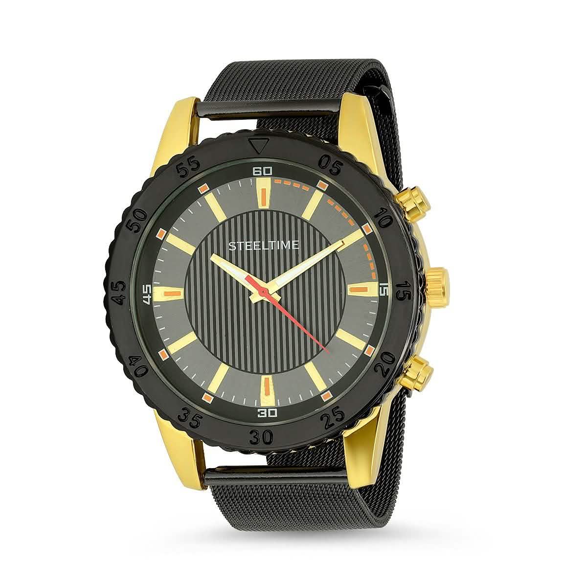 Herrenuhr zweifarbig, IP-Schwarz und 18 Karat Gold, mit 18 Karat Gold-Kastenkette-Armband