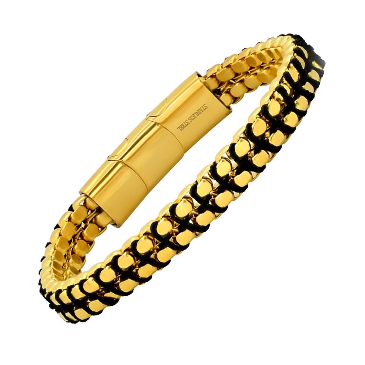 Herrenuhr zweifarbig, IP-Schwarz und 18 Karat Gold, mit 18 Karat Gold-Kastenkette-Armband