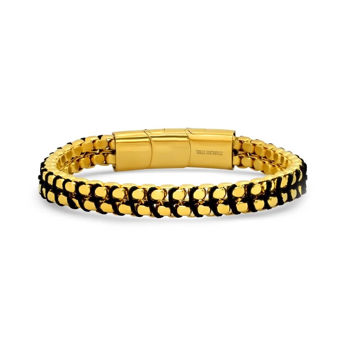 Herrenuhr zweifarbig, IP-Schwarz und 18 Karat Gold, mit 18 Karat Gold-Kastenkette-Armband