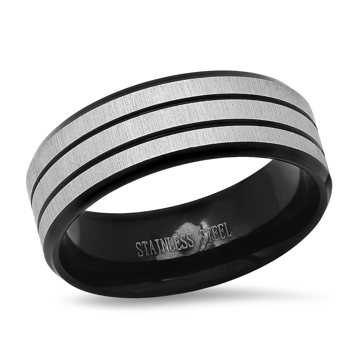 Herren-Bicolor-Bandring aus schwarzem IP- und Edelstahl