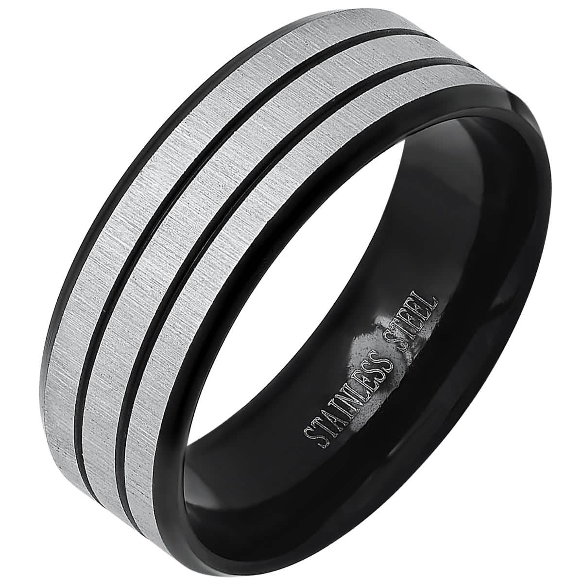 Herren-Bicolor-Bandring aus schwarzem IP- und Edelstahl