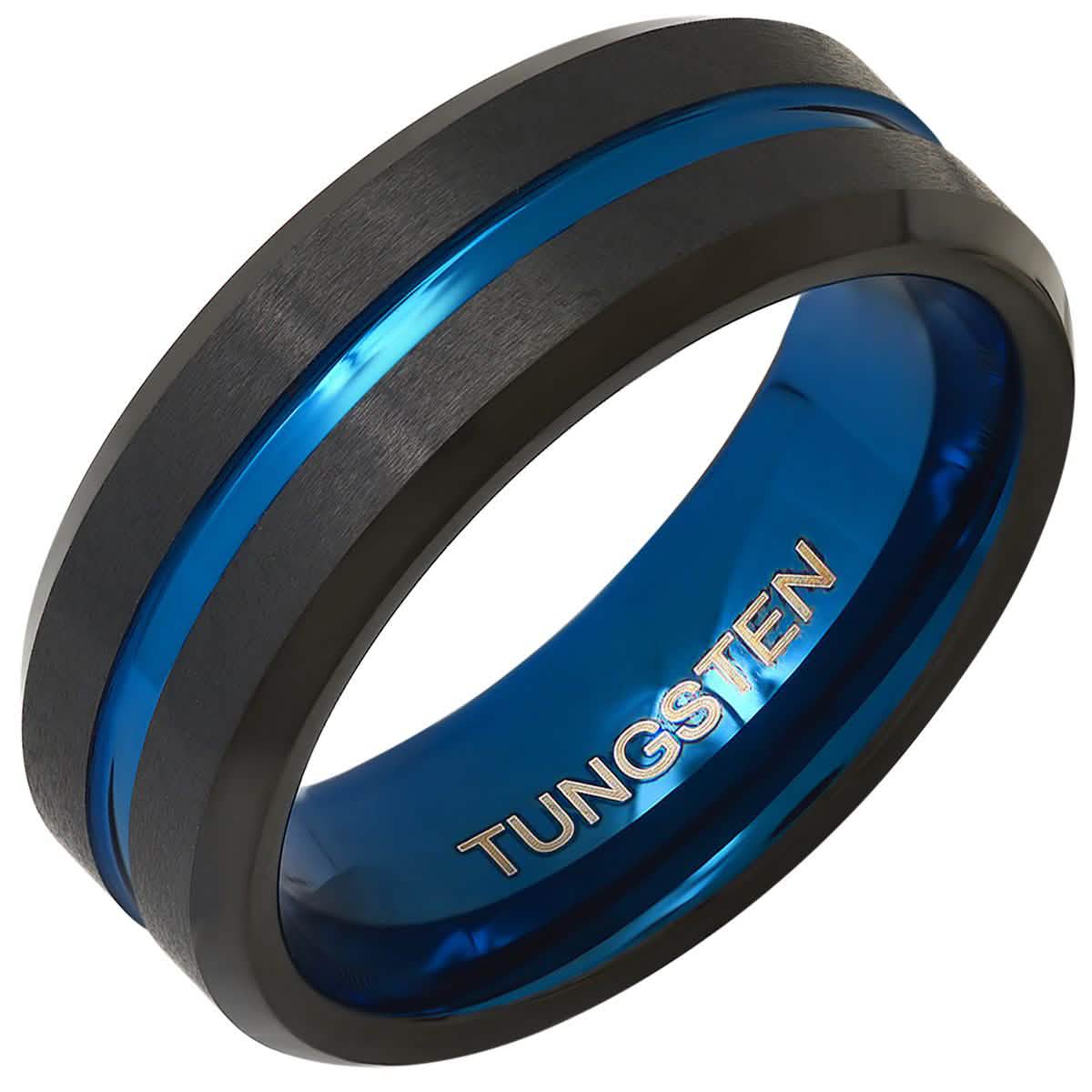 Herren zweifarbiger Ring aus blauem und schwarzem IP-Wolfram